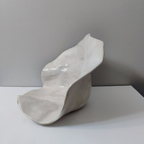 Handcrafted Art Pottery Flower Centerpiece Bowl, Decorative Ceramic White Pink - Picture 3 of 11